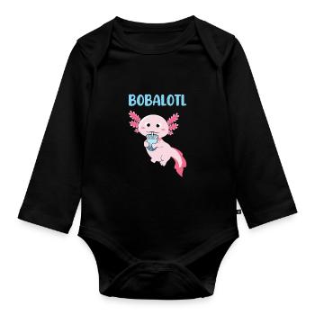 Boba Bubble Tea Cup in Anime Style - Organic Longsleeve Baby Bodysuit - black - Front