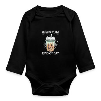 Boba Bubble Tea Cup in Anime Style - Organic Longsleeve Baby Bodysuit - black - Front