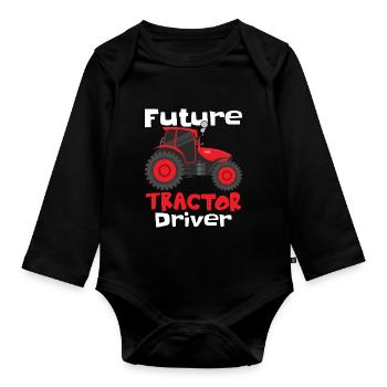 Künftiger Traktorfahrer - Baby Bio-Langarm-Body - Schwarz - Vorne