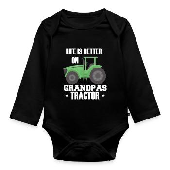 La vie est meilleure sur Grandpas Tractor - Body Bébé bio manches longues - noir - Devant