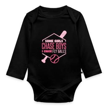 I Chase Fly Balls Softball Girl - Organic Longsleeve Baby Bodysuit - black - Front