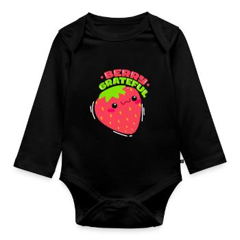 Berry Grateful Strawberry Fruit Lover - Organic Longsleeve Baby Bodysuit - black - Front