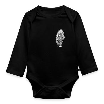 Tiger Kunst Tigerkopf Tiermotiv mit Wildtieren - Baby Bio-Langarm-Body - Schwarz - Vorne