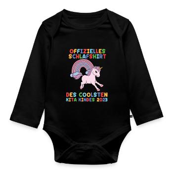 Einhorn Kita Kindergarten 2023 - Baby Bio-Langarm-Body - Schwarz - Vorne