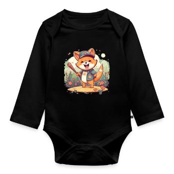 japanisch Hund Shiba Inu Sport Baseball - Baby Bio-Langarm-Body - Schwarz - Vorne