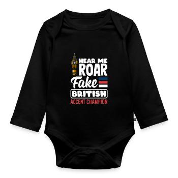 Hear Me Roar Fake British Accent Champion - Body Bébé bio manches longues - noir - Devant