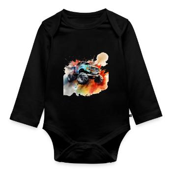 Monster Truck Big Retro Race Dad Trucker Lover - Baby Bio-Langarm-Body - Schwarz - Vorne