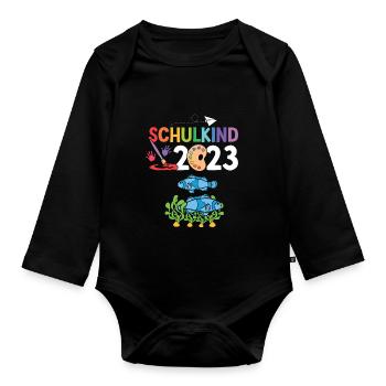Fische Schulanfang Schulkind 2023 - Baby Bio-Langarm-Body - Schwarz - Vorne