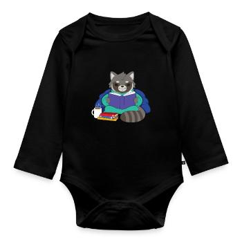 Waschbär-Lesebuch - Baby Bio-Langarm-Body - Schwarz - Vorne