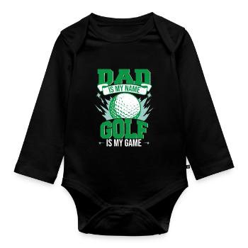 Papa ist mein Name Golf ist mein Spiel - Baby Bio-Langarm-Body - Schwarz - Vorne