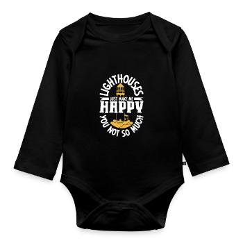 Lighthouse Seaside Nautical Ich Liebe Leuchtturm - Baby Bio-Langarm-Body - Schwarz - Vorne