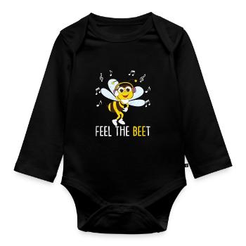 Bee With Headphone Design Hobeybee - Organic Longsleeve Baby Bodysuit - black - Front