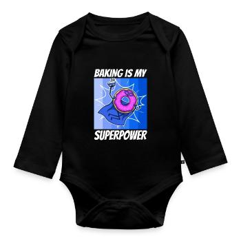Baking is my Superpower, Donut - Organic Longsleeve Baby Bodysuit - black - Front