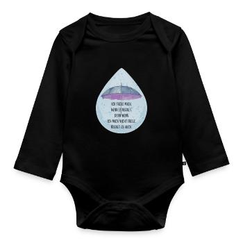 Ich freue mich...Regen Lustige Sprüche - Baby Bio-Langarm-Body - Schwarz - Vorne