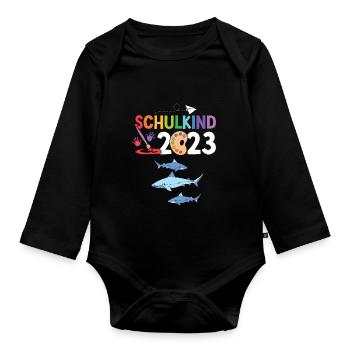 Hai Schulanfang Schulkind 2023 - Baby Bio-Langarm-Body - Schwarz - Vorne