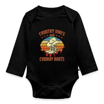 Country Vibes et bottes de cow-boy - Body Bébé bio manches longues - noir - Devant