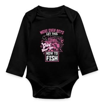 Angeln Fischen Anglerin Geschenk - Baby Bio-Langarm-Body - Schwarz - Vorne