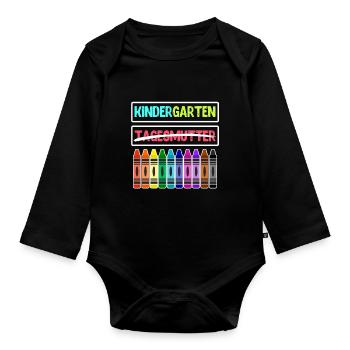 Hallo Kindergarten Tschüss Tagesmutter - Baby Bio-Langarm-Body - Schwarz - Vorne
