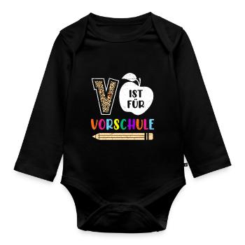 Vorschulkinder V ist für Vorschule Kleinkind - Baby Bio-Langarm-Body - Schwarz - Vorne