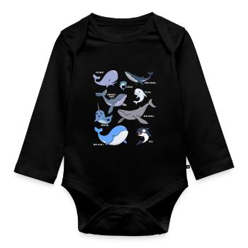 Verschiedene Kawaii Wale - Baby Bio-Langarm-Body - Schwarz - Vorne