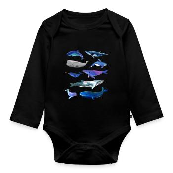 Whale Watercolor Drawings - Whales - Organic Longsleeve Baby Bodysuit - black - Front