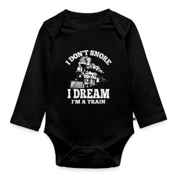 Dampflokomotive Eisenbahn Lokomotive - Baby Bio-Langarm-Body - Schwarz - Vorne