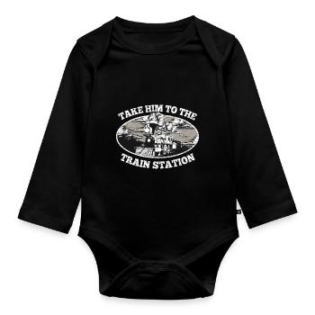 Lokomotive Dampflokomotive - Baby Bio-Langarm-Body - Schwarz - Vorne