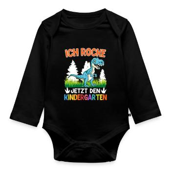 Kindergartenkind Ich rocke jetzt den Kindergarten - Baby Bio-Langarm-Body - Schwarz - Vorne