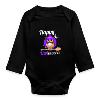 Owl Lover Birds Of Prey Ornithologue Happy Owlowe - Body Bébé bio manches longues - noir - Devant