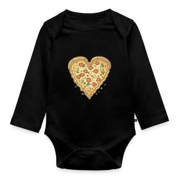 Cheese Pizza Italian Love Heart Food Slice Party - Organic Longsleeve Baby Bodysuit - black - Front