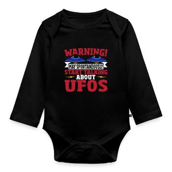 Warning! May Spontaneously Start Talking About - Organic Longsleeve Baby Bodysuit - black - Front