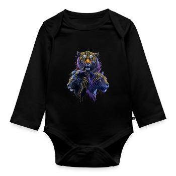 Das mächtige Trio: Tiger, Löwe und Jaguar - Baby Bio-Langarm-Body - Schwarz - Vorne
