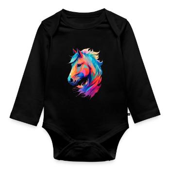 Illustration artistique de la conception de chevaux équestres - Body Bébé bio manches longues - noir - Devant
