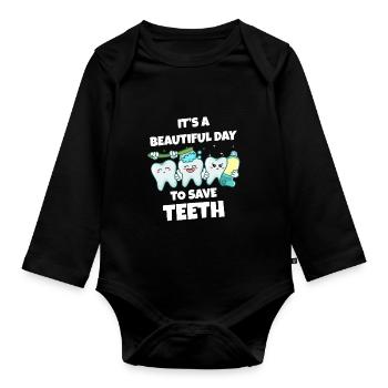 Zahn Zähne Zahnarzt Zahnmedizinische Angestellte - Baby Bio-Langarm-Body - Schwarz - Vorne