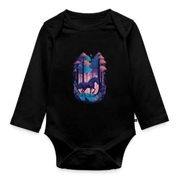 Magic horse in gloomy magical forest - Organic Longsleeve Baby Bodysuit - black - Front