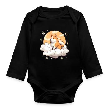 Japanese dog Shiba Inu angel sky reminder - Organic Longsleeve Baby Bodysuit - black - Front