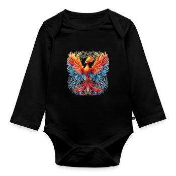 Aufsteigender Phönix Feuer Inspirierende Fantasie - Baby Bio-Langarm-Body - Schwarz - Vorne