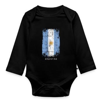 Souvenir with the country flag of Argentina - Organic Longsleeve Baby Bodysuit - black - Front