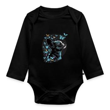 Chihuahua with butterfly |Cute Dog Colorful Nature - Organic Longsleeve Baby Bodysuit - black - Front