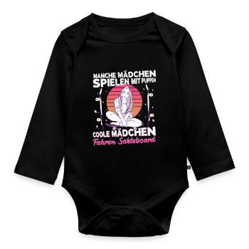Skateboard Mädchen Skaterin Coole Mädels skaten - Baby Bio-Langarm-Body - Schwarz - Vorne