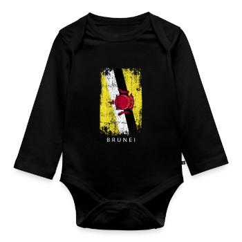 Souvenir with the country flag of Brunei - Organic Longsleeve Baby Bodysuit - black - Front