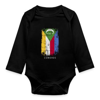 Souvenir with the country flag of Comoros - Organic Longsleeve Baby Bodysuit - black - Front