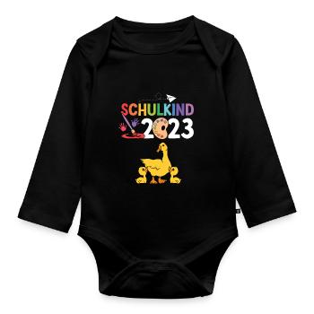 Ente Schulanfang Schulkind 2023 - Baby Bio-Langarm-Body - Schwarz - Vorne