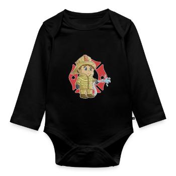 Little Firefighter Kinder Feuerwehr - Baby Bio-Langarm-Body - Schwarz - Vorne