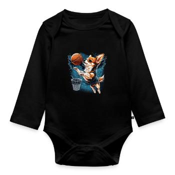 Chihuahua | Basketball Spieler | Sport Dunk | - Baby Bio-Langarm-Body - Schwarz - Vorne