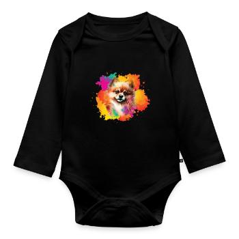 Poméranie Miniature Spitz Chien Chiot - Body Bébé bio manches longues - noir - Devant