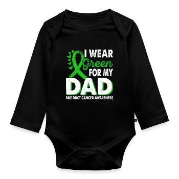 Wear green for daddy's bile duct cancer - Organic Longsleeve Baby Bodysuit - black - Front