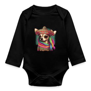 Chihuahua | Mexique | Chien Amusant Chapeau - Body Bébé bio manches longues - noir - Devant