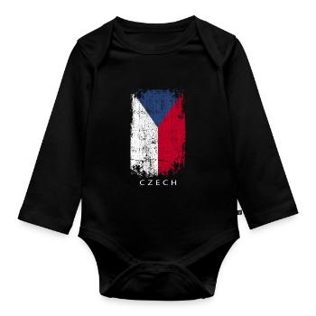 Souvenir avec le drapeau de la République tchèque - Body Bébé bio manches longues - noir - Devant