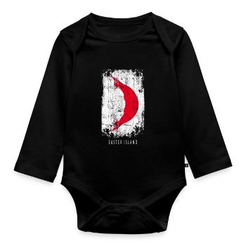 Souvenir with the country flag of Easter Island - Organic Longsleeve Baby Bodysuit - black - Front